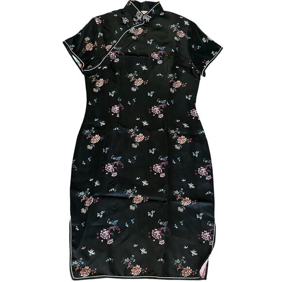 Handmade Black Japanese Traditional Cheongsam Kimono Dress- 40-Approx. 4-6 - Picture 1 of 11